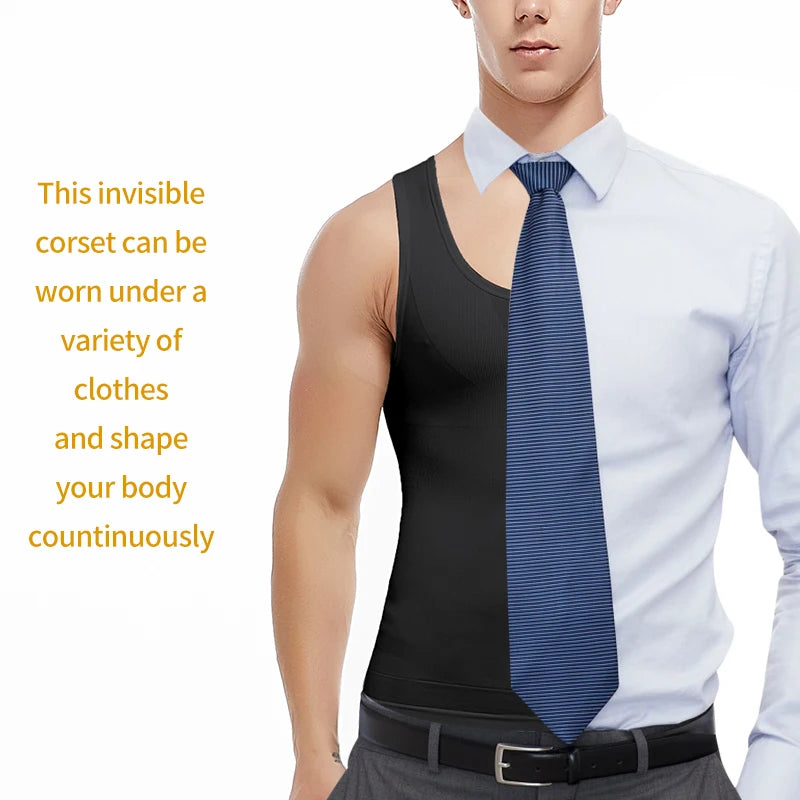 Mens Slimming Body Shaper Shapewear Abs Abdomen Compression Shirt to Hide Gynecomastia Moobs Workout Tank Tops Undershirts