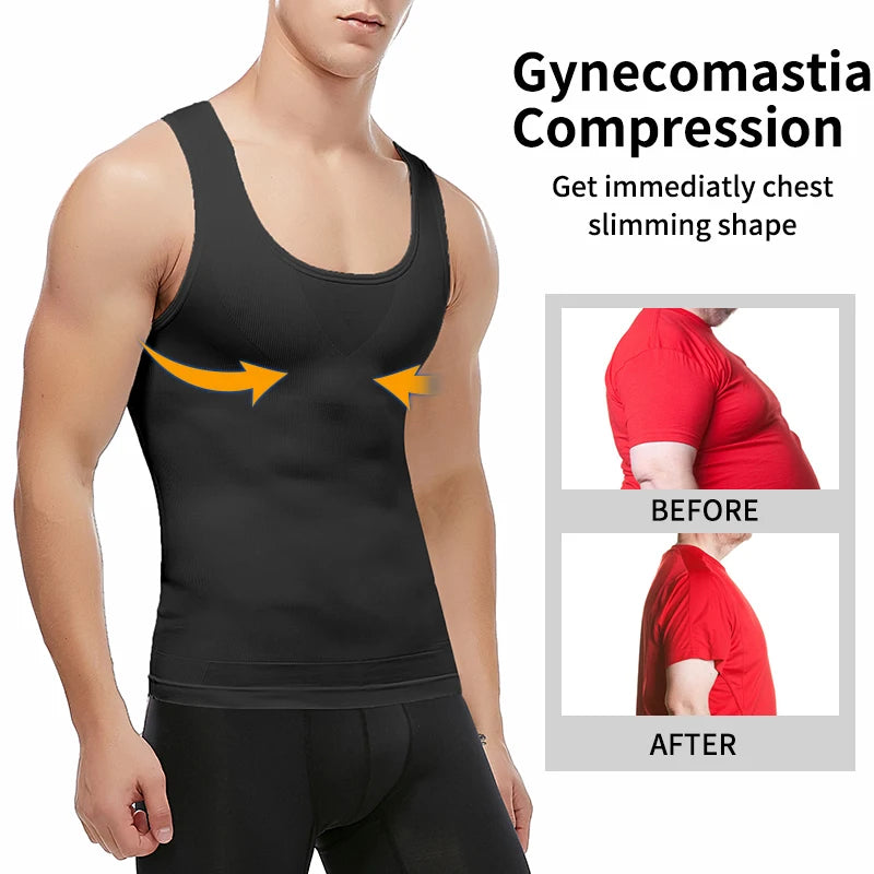 Mens Slimming Body Shaper Shapewear Abs Abdomen Compression Shirt to Hide Gynecomastia Moobs Workout Tank Tops Undershirts