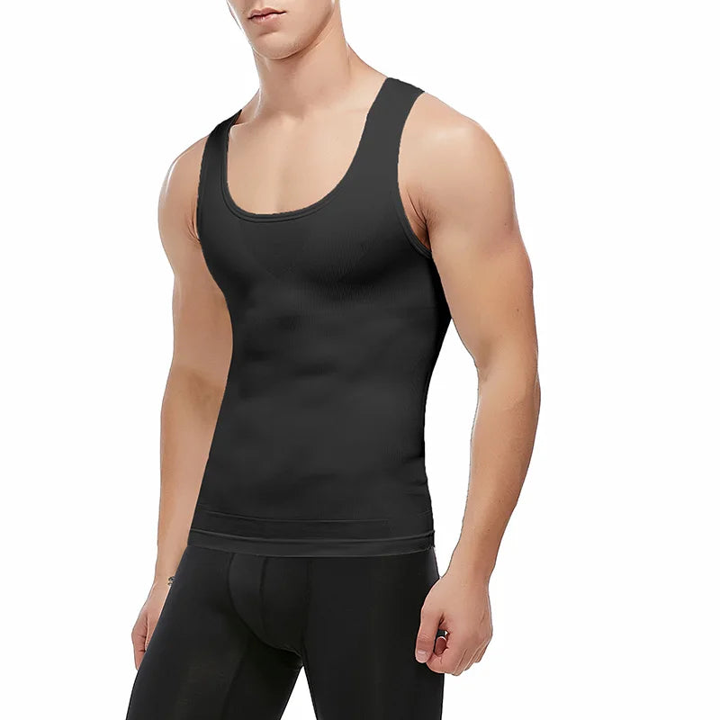 Mens Slimming Body Shaper Shapewear Abs Abdomen Compression Shirt to Hide Gynecomastia Moobs Workout Tank Tops Undershirts