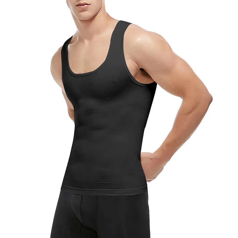 Mens Slimming Body Shaper Shapewear Abs Abdomen Compression Shirt to Hide Gynecomastia Moobs Workout Tank Tops Undershirts