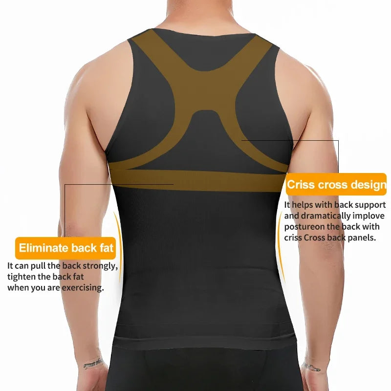 Mens Slimming Body Shaper Shapewear Abs Abdomen Compression Shirt to Hide Gynecomastia Moobs Workout Tank Tops Undershirts